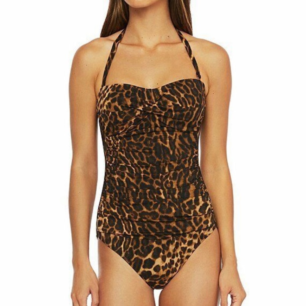 Ralph Lauren Brown Leopard Printed Underwire Convertible  One-Piece Swimsuit